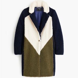 J Crew Color Block Faux Fur Coat in Size M